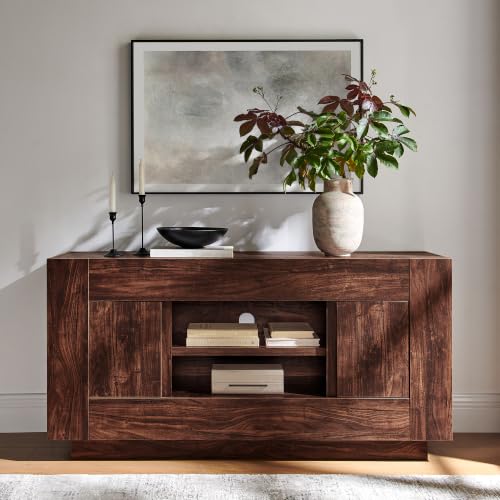 OKD Modern 55" TV Stand for 65" TV, Thick Block Media Console, Dark Walnut