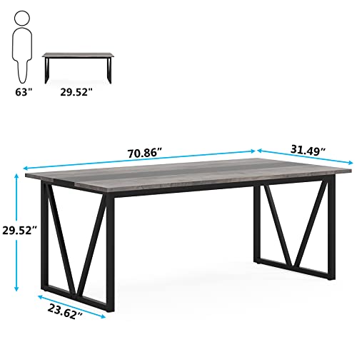 Tribesigns Dining Table For 6-8 People, 70.8 Inch Industrial Large Kitchen Table With Heavy Duty Metal Frame, Rectangle Wood Dining Room Table For Kitchen, Living Room, Grey & Black #TOP1