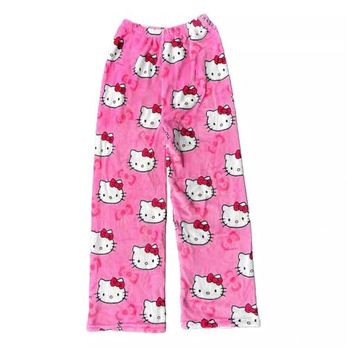 Kitty Pj Bottoms Pyjamas Kitty Pjs Trousers L Womens Pj Bottoms Flannel KT Pyjamas Cartoon Anime Pjs Pants Sleep Trousers Cute Anime Pyjamas Pants Flannel Sleepwear