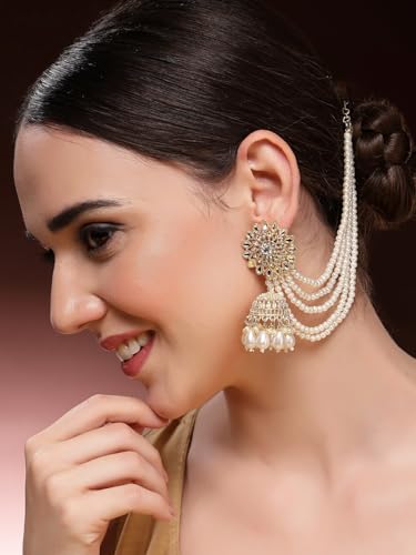 Image of Shining Diva Fashion Stylish Pearl Chain Traditional Jhumki Set Earrings for Women