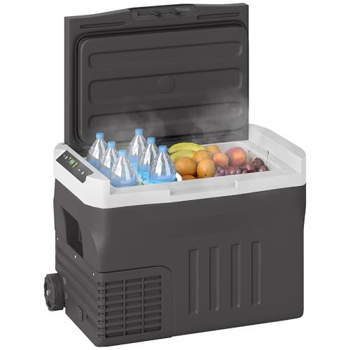 Outsunny nevera con compresor de 30 litros nevera eléctrica con LED conexión modo ECO función mantener frío congelador nevera termo nevera mini 12/230 voltios para enchufe coche camión camping negro