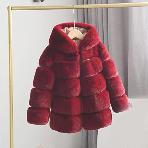 Girls Hooded Faux 𝗙𝘂r Coat for Kids Long Sleeve Windproof Thicken Shaggy Jacket Winter Warm Outerwear2