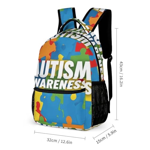 Backpack Bookbag Set Autism Awareness Colorful Puzzles Backpack with Lunch Bags and Makeup Bag Shoulder Bag with Lunch Box Storage Bags2