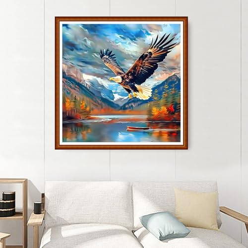 Image of Joyhoor Stamped Cross Stitch Kits for Beginners Needlepoint Kits for Adults Embroidery Kits 11CT Counted Cross Stitch Kits Printed Embroidery Pattern-Mountain Eagle 18x18 inchs