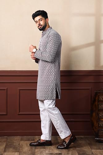 Image of ALMORA Men's Embroidered with Thread Work and Cotton Blend Only Slim Fit Kurta for Men