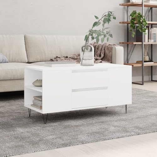 Table basse blanche 102 cm avec 2 tiroirs et 4 compartiments en bois - 3