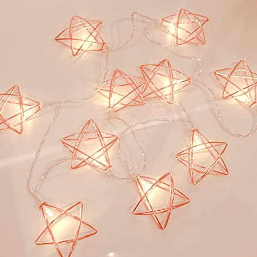 Better Life Attic 5Ft Big Star String Lights, Rose Gold Metal Star Lights, Christmas Lights, Dangling Stars, Battery Operated For Xmas Holiday, Kids Room, Tee Pee, Indoor, Outdoor #TOP1