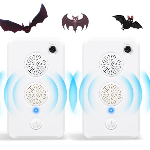 2Pack Upgraded Ultrasonic Bat Repellent for Attic & Eaves Battery Operated Bat Deterrent Device Indoor Outdoor Use Bat Exclusion System Keep Bats Away from Garage Porch & Roof Voids