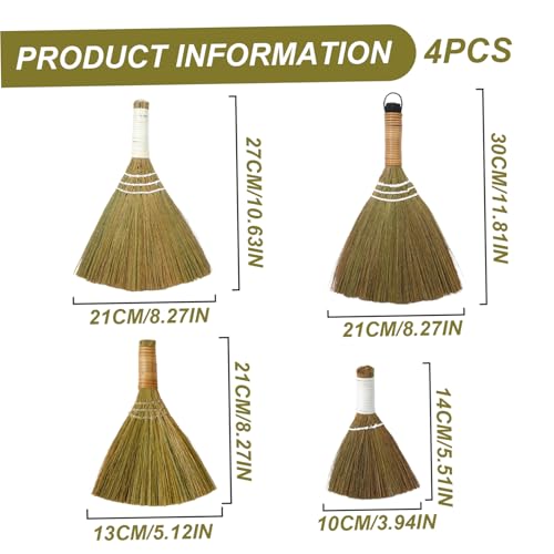 Escobas batidoras de césped natural con mango de ratán para limpiar interiores, pack de 4 6