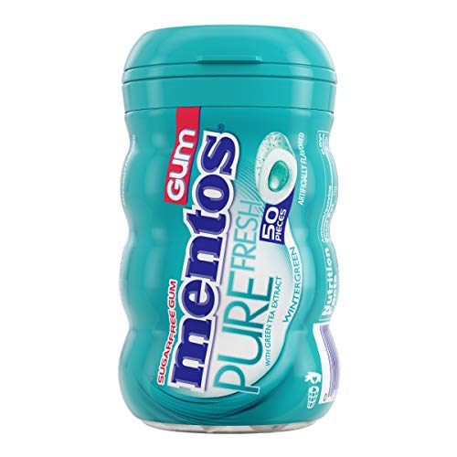 Mentos Pure Fresh Sugar-Free Chewing Gum with Xylitol, Wintergreen, Non Melting, 50 Piece Bottle