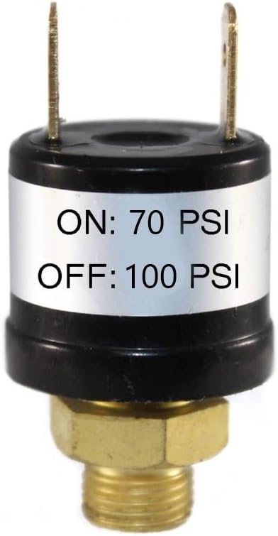 Pressure Control Switch Valve for 12V 24V Air Compressor, 1/8 in for NPT Air Pressure Switch with 70-100 PSI to 170-200 PSI Options, Metal Function V(70-100PSI)
