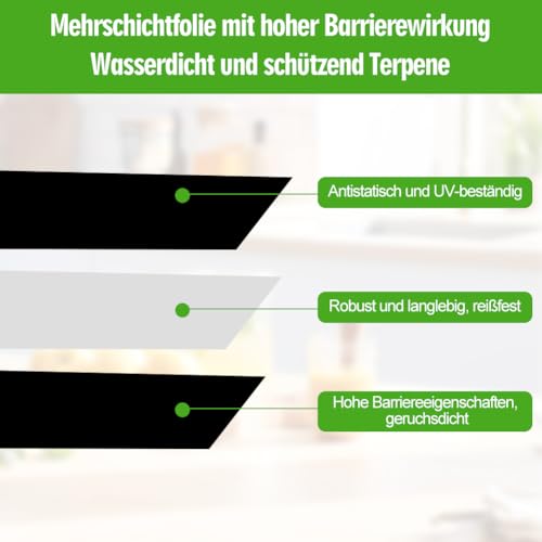 15 für 100g/85g/30g Grove Bags mit Labels, Luftdichte und Wiederverwendbare Aufbewahrungsbeutel mit Geruchskontrolle + UV-Schutz, Feuchtigkeitskontrolle (58-62%), für Snacks,Kräuter,Tee (15)