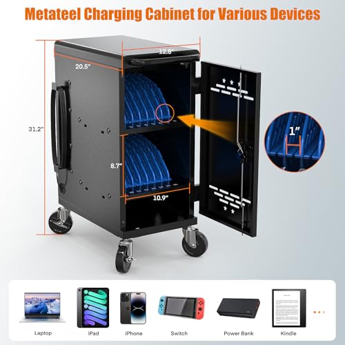 Image of Meteteel 16 Device Charging Cart for Chromebook Laptop Tablet Black