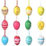 Huevos De Pascua,Easter Decoration – 24 Piezas De Huevos De Plástico Colgantes, con Motivos De Puntos, Rayas Y Flores, para Árbol, Cesta, Ramos Y Decoración del Hogar