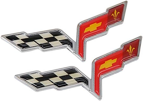 Rear & Front Bumper Emblem,Corvette Front Hood Crossed Flags Badge for 2005-2013 C6 2PCS