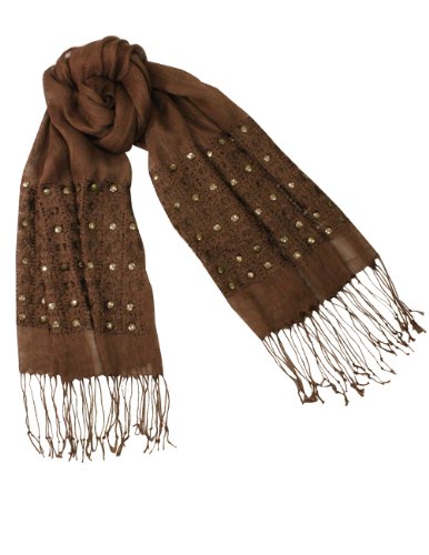 Linen Fashion Hand Embroidered Flowers & Rivets Long Scarf Shawl2