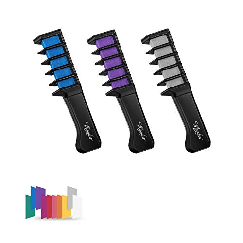 Maydear Temporary Hair Chalk Comb - Non Toxic Hair Color Comb and Safe for Kids (3-Color Pack) - Purple Blue Gray