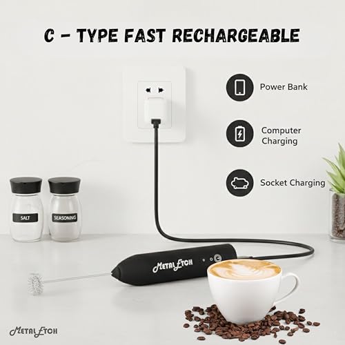 Image of Coffee Frother Electric Rechargeable Coffee Maker Machine | Free Coffee Stencils | Electric Coffee Frother Machine & Milk Whisker with Double Whisk Coffee Blender | 1 Year Warranty |