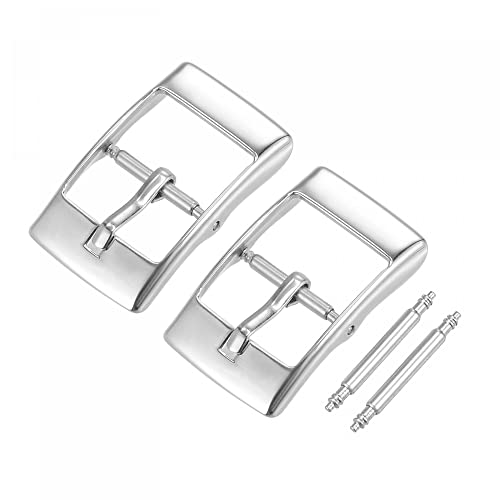 sourcing map Uhrenarmband Verschluss Ersatz 2 Stück Edelstahl polierte Silberton PVD Schnalle für 14mm breite Uhrenarmbänder mit 2pcs Federsteg