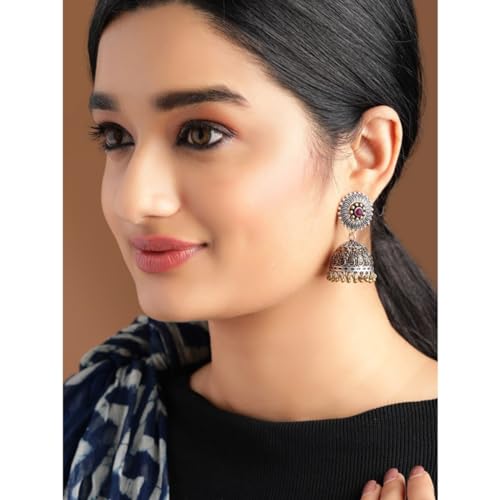 Image of Rubans Jhumka Earrings Oxidised Trendy Jewellery Gift for Women & Girls
