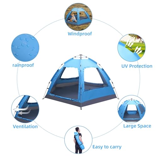 Carpa portátil automática para camping 4 personas azul miniatura 5