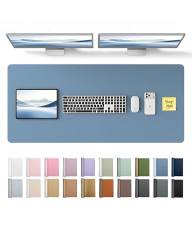 Image of YSAGi Leather Desk Pad Protector, Office Desk Mat, Large Mouse Pad, Non-Slip PU Leather Desk Blotter, Laptop Desk Pad, Waterproof Desk Writing Pad for Office and Home (Blue, 47 inch x 17 inch)