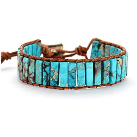 YGLINE Boho Handmade Natural Jasper Stone Healing Energy Bead Leather Wrap Bracelet Jewelry Collection Cover