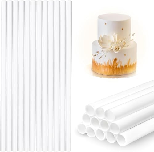 12 Pcs Cake Dowel Rods 9.5in Plastic Reusable Cake Support Rod Cake Tier Supports for Stacking Support and Tiered Cake Construction Cake Stand Sticks for Stacking Supporting