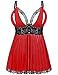 Produktbild EVELIFE Damen Übergröße Dessous Set Spitze Sexy Chemise Nachtwäsche Babydoll Kleid mit G-String(Rot 3XL)