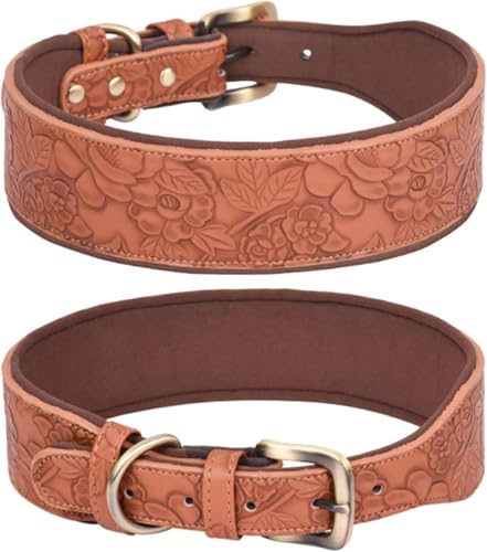 Marysea 調節可能な犬の首輪 ファッション ワイドカラー レザー ネックカラー 大型犬用 イタリアングレイハウンド ペット用品 (L,ブラウン)