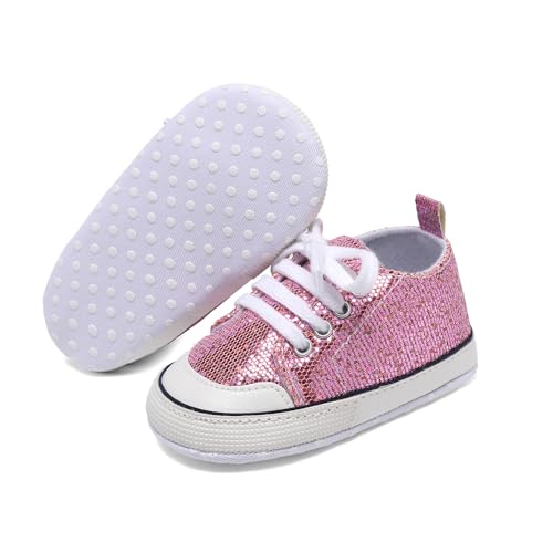 Image of Sekantrol Unisex Baby Girls Boys Shoes Infant Soft Sole Canvas Newborn First Walkers High Top Anti-Slip Sneakers