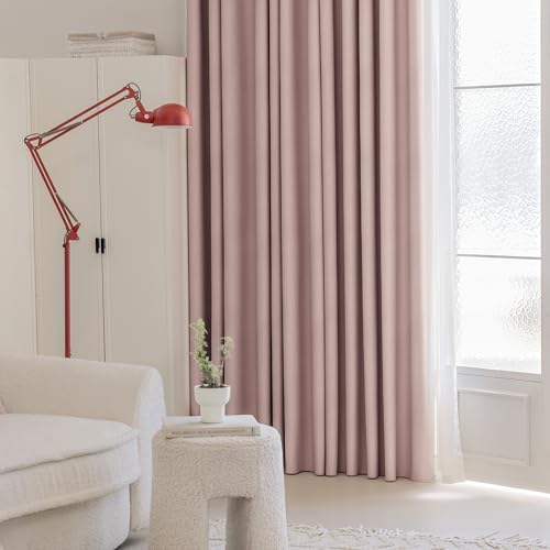 Image of FMFUNCTEX 100% Blackout Curtains for Bedroom, Blush Pink Curtains 72 Inches Long Textured Thermal Insulated Curtains for Living Room Drapes, Black Out Drapery Grommet Room Darkening 2 Panels