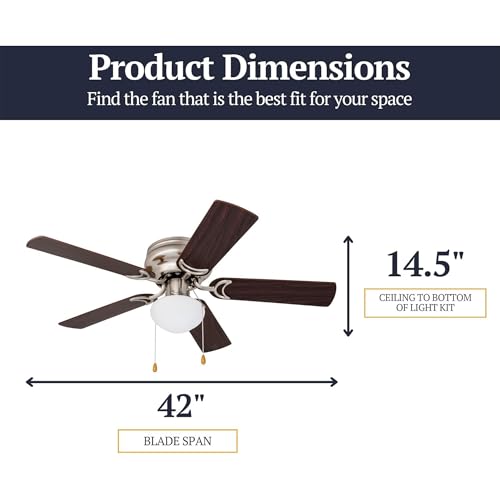 Prominence Home Alvina 42 Inch Traditional Flush Mount Ceiling Fan with Light, Pull Chain, Dual Finish Blades, Reversible Motor, Brushed Nickel thumbnail 5