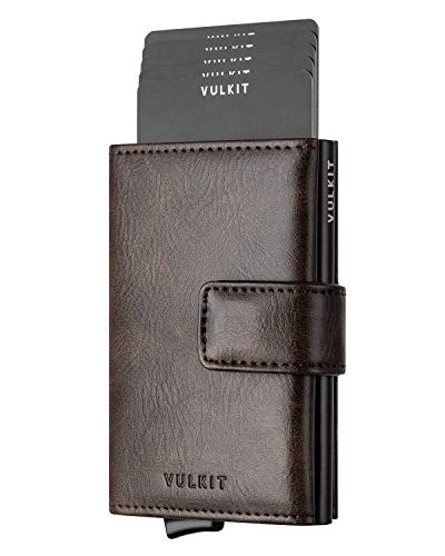 VULKIT Pop Up Wallet, Leather Automatic Credit Card Holder Wallet RFID Blocking Bifold Pocket Wallet with Banknote Slot for Women Men