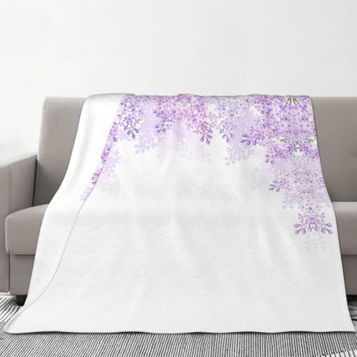 Jkkghll Framing Fliederfarbene Blumen in Blüten, 178 x 203 cm, Flanelldecke, gemütlicher Winter-Überwurf, Decke, Tagesdecke für Sofa, 178 x 203 cm