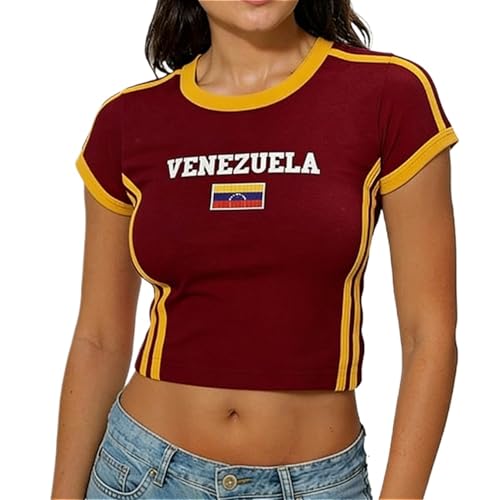 Puerto Rico Shirt Women Puerto Rican Jersey Y2k Crop Top Boricua Vintage Graphic Baby Tees 90s 2000 Streetwear (Large Venezuela - Yellow)