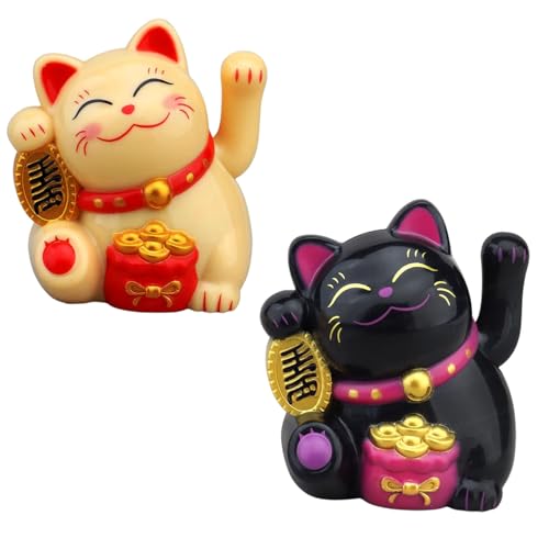Image of FunBlast Maneki Neko Lucky Cat, Waving Arm Solar Powered Good Luck Wealth Welcoming Display Car Decor Paw Up with Arm, Decor Item for Home, Office and Car (Random Color;Pack of 2)
