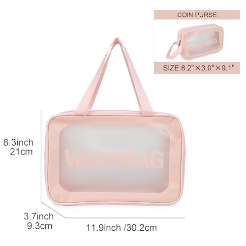 Gladdon Clear Travel Toiletry Bags for Women Clear Purse Bathroom Shower Pouches Makeup Bag Set of 4 Washbags Pink2