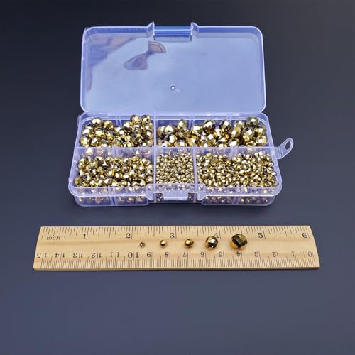 Image of Light Gold Rondelle Glass Beads for Jewelry Making, Faceted Briolette Crytal Spacer Beads for Bracelet Necklace Earring (2mm 4mm 6mm 8mm 10mm Mixed Sizes, 1000pcs)