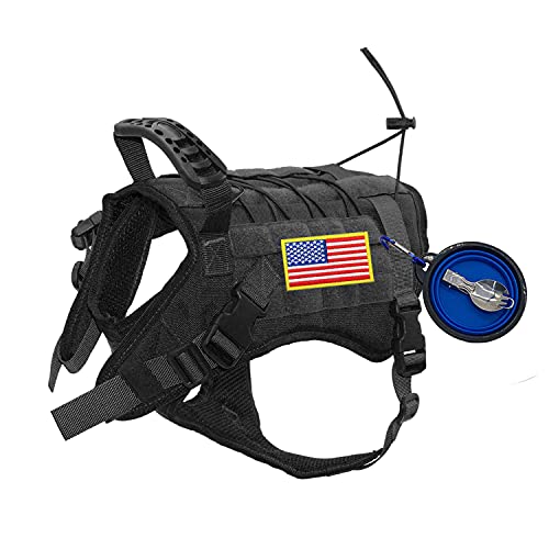 EJG Tactical Dog Harness Vest with Bowl Spoon Patch, Handle for Walking, Molle System & DIY Velcro Area No PullingDesign, for Medium Large Service Dogs, Military Training Hunting Outdoor Hiking (L)