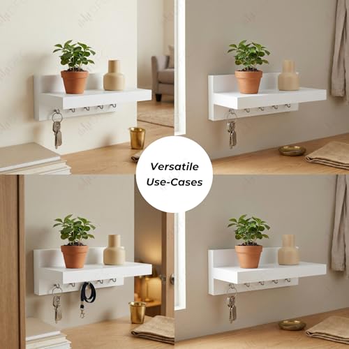 Image of DFC Element Simplex Key Holder for Home Wall Mounted with 5 Key Knobs Engineered Wood Key Hanger Wall Mount Compact Stylish Key Organizer Matte Finish, Classic White
