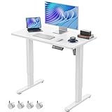 HUANUO Electric Small Standing Desk, 35' x 20' Whole Piece Desktop, Adjustable Height Computer Desk, 4 Height Memory Settings, Sit Stand Up Desk for Home Office, White