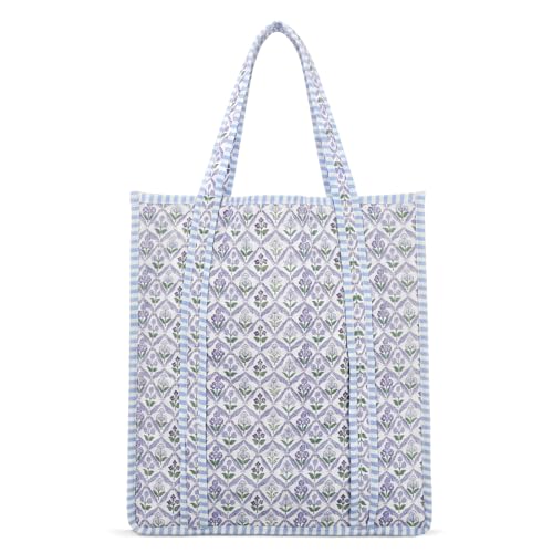Bolso Tote acolchado Hsei con estampado floral azul