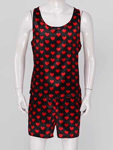 ACSUSS Men's Silk Satin Pajamas Set Sleeveless Racerback Tank Top Sleepwear with Boxer Shorts4