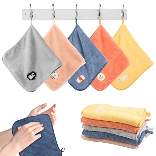 JWTRSVTY 5 PCS Kinder Cartoon Handtuch, Tier Kinderhandtuch Set, 25 X 50cm Schnell Trocknende Waschlappen, Waschlappen Baby Badetuch, Gesichtstücher Mikrofaser Hängenden, Für Badezimmer, Küche
