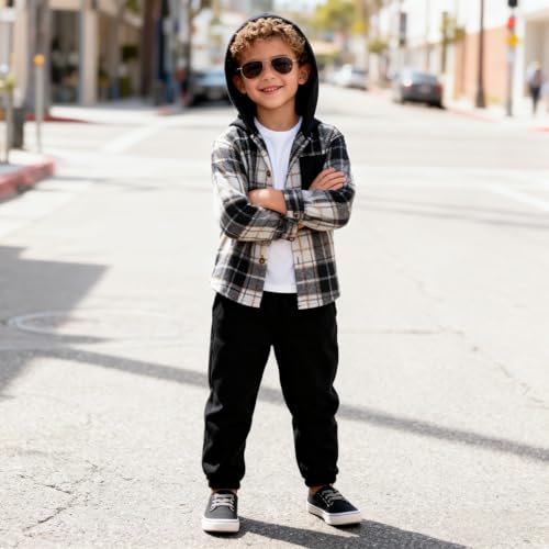 Image of Size 2-6 Years Toddler Boys Clothes Plaid Hooded & Pants 2 Piece Set Kids Boys Fall Outfits Sets