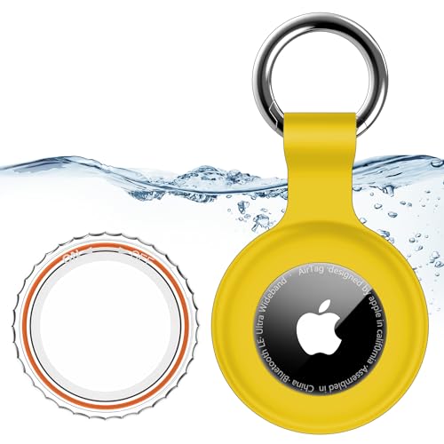 Image of 1|2|4Pack for Apple AirTag Holder,for Air Tag 2nd &1st Genaretion,Waterproof GPS Tracker Air Tag Keychain with Cover Anti-Scratch Silicone for Air-Tag Case for Pets,Kids,Bags,Luggages-Yellow