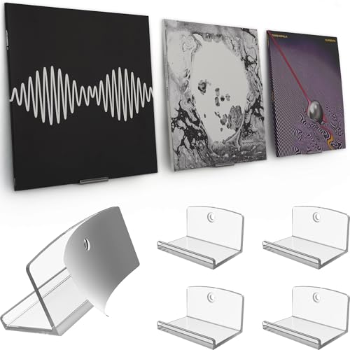 Modern JP Adhesive Vinyl Wall Mount (4-Pack) – Strong Hold Record Holder Wall, Record-Safe Easy Installation, Album Wall Mount for 1LP and 2LP – Clear