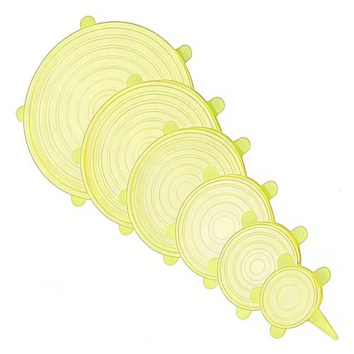 Silicone Stretch lids set, 6 Sizes, Reusable Food Storage Covers ，Silicone Bowl Covers，Flexible to Fit All Shape of Containers，Food Cover to Keep Food Fresh (6 PCS,yellow)