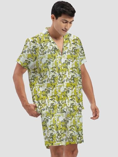 Image of Amazon Brand - Anarva Mens Camouflage Printed Co-ord Set | Half Sleeve Shirt and Shorts Set | Casual Summer Outfit for Beach, Travel, Vacation -